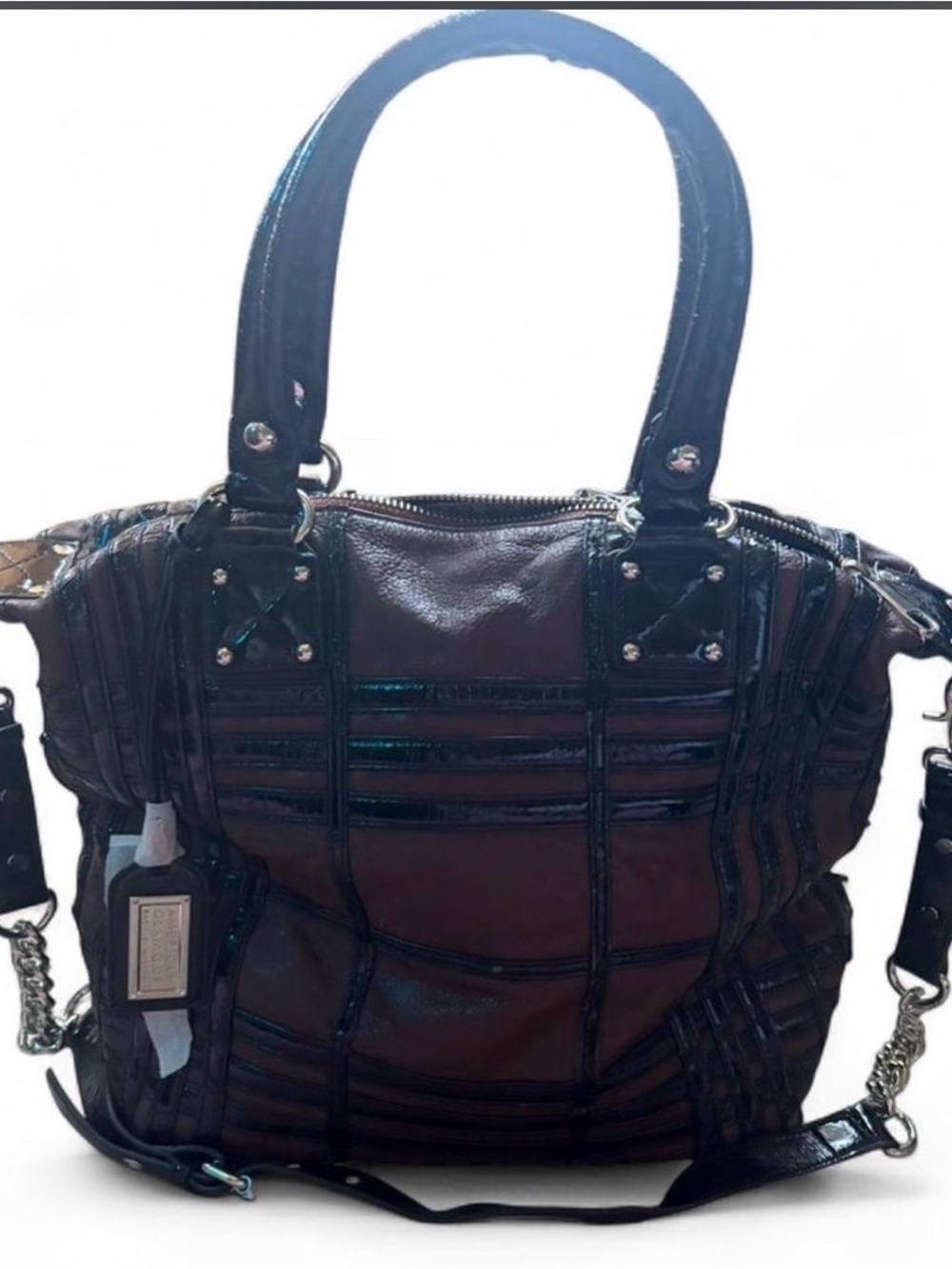 Badgley Mischka Black and Brown Patchwork Shoulder Bag